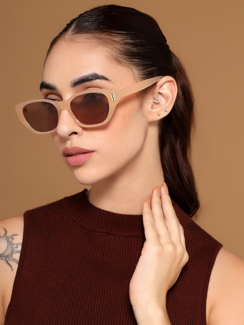 Rectangle Sunglasses for Men & Women (Brown Lens | Light Brown Frame - MG7263)