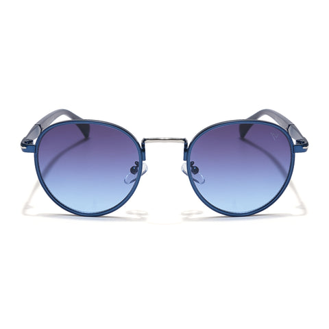 Round Sunglasses (Black & Blue Lens | Blue Frame - MG5789)