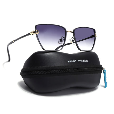 Cateye Sunglasses for Women (Grey & Clear Lens | Golden & Black Frame - MG7109)