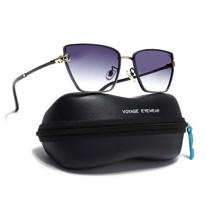 Cateye Sunglasses for Women (Grey & Clear Lens | Golden & Black Frame - MG7109)