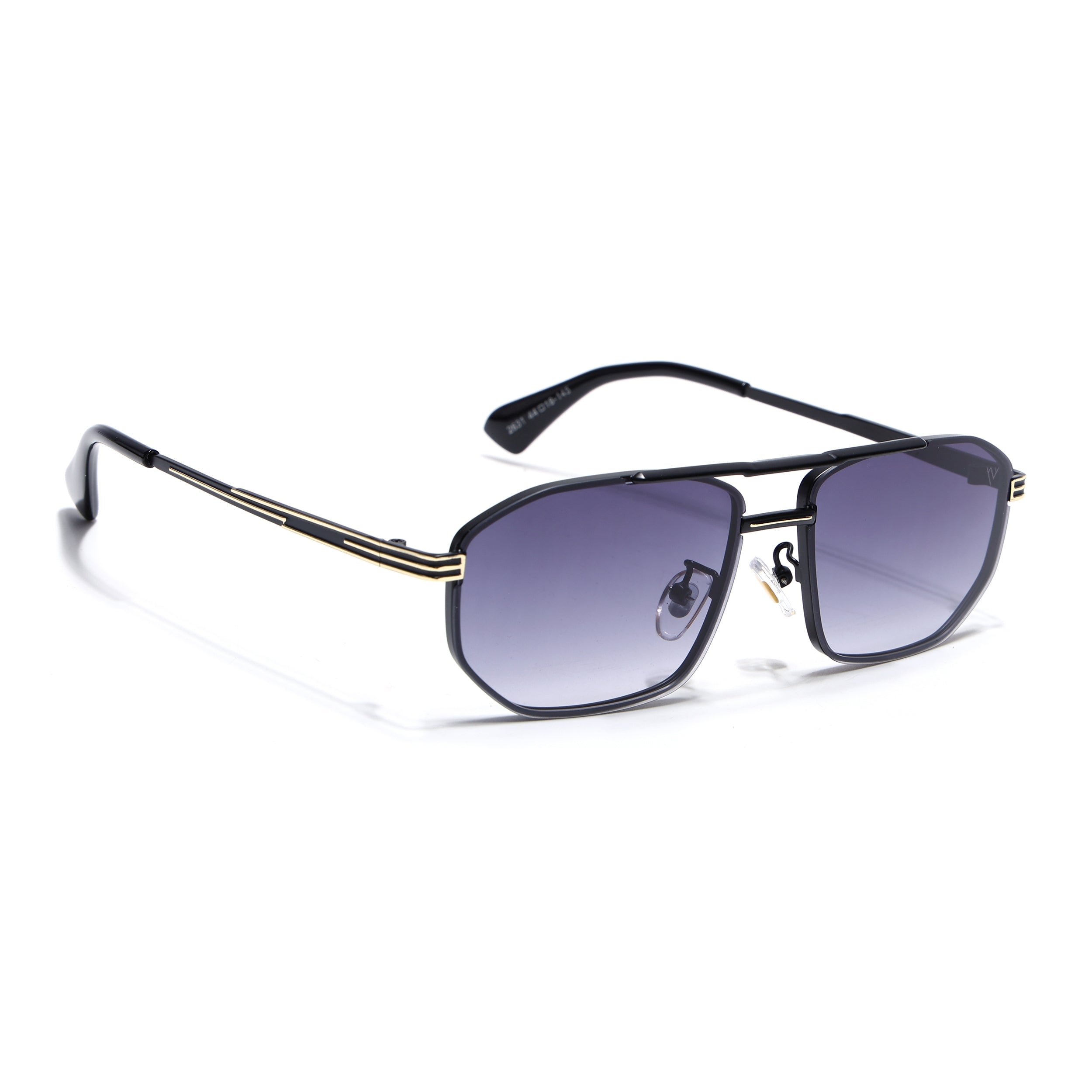 Rectangle Sunglasses for Men & Women (Grey & Clear Lens | Golden & Black Frame - MG7534)