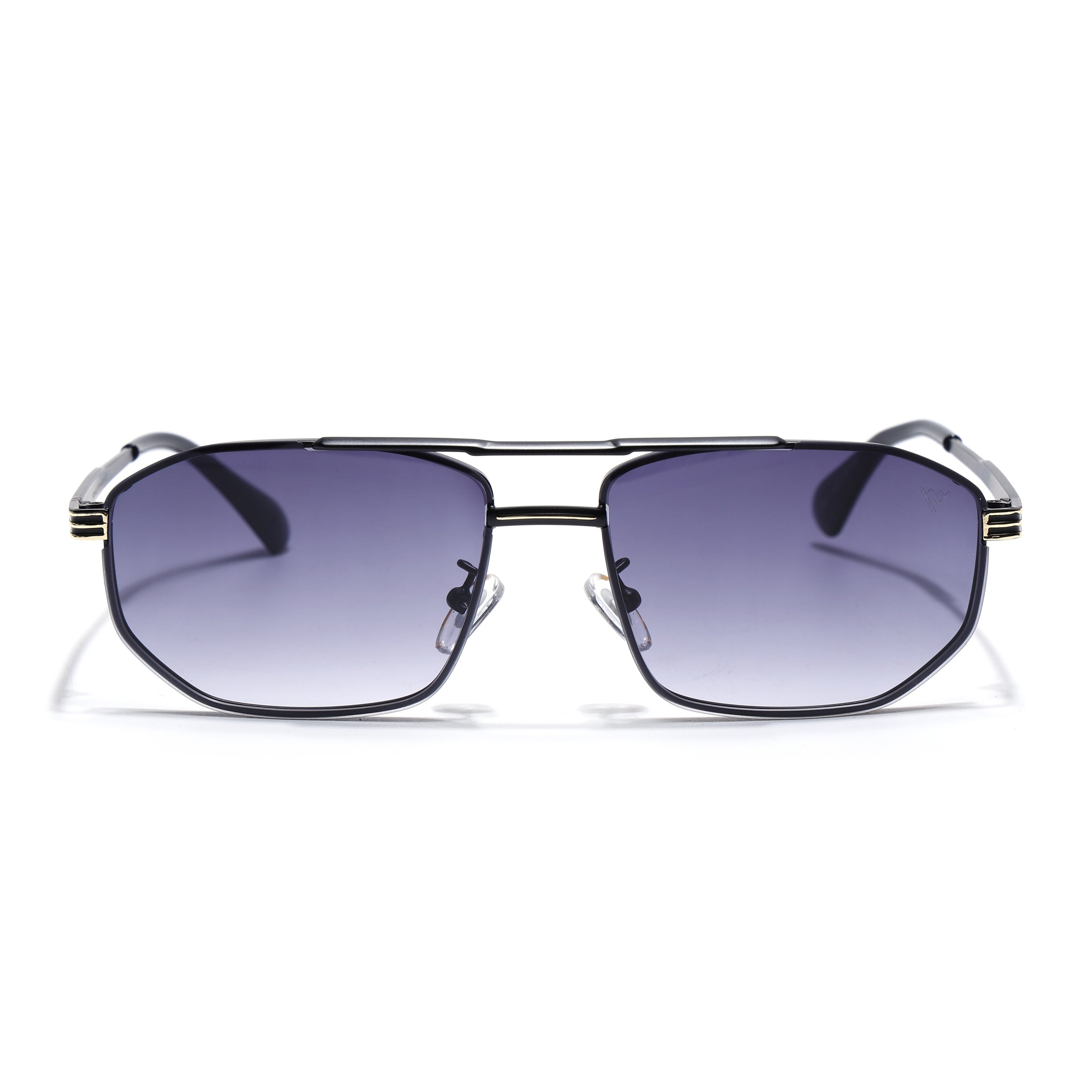 Rectangle Sunglasses for Men & Women (Grey & Clear Lens | Golden & Black Frame - MG7534)