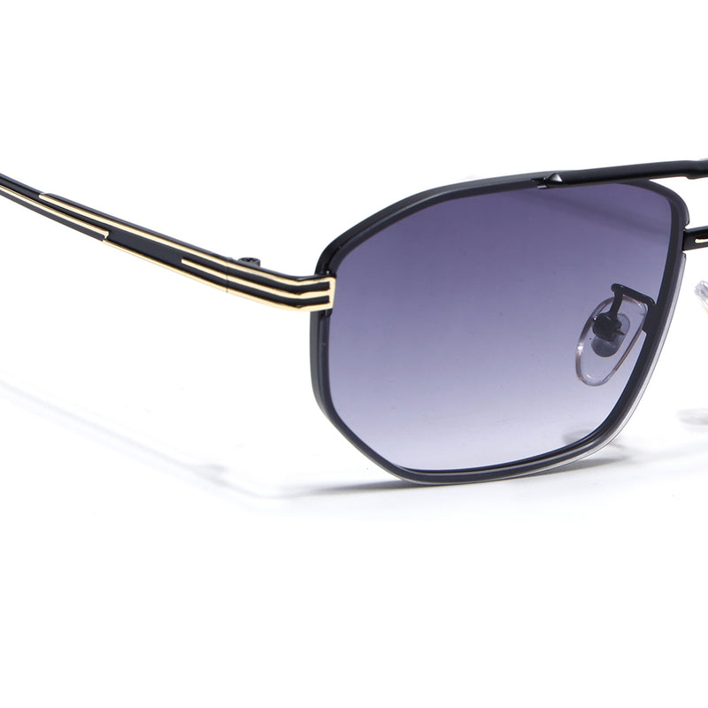Rectangle Sunglasses for Men & Women (Grey & Clear Lens | Golden & Black Frame - MG7534)