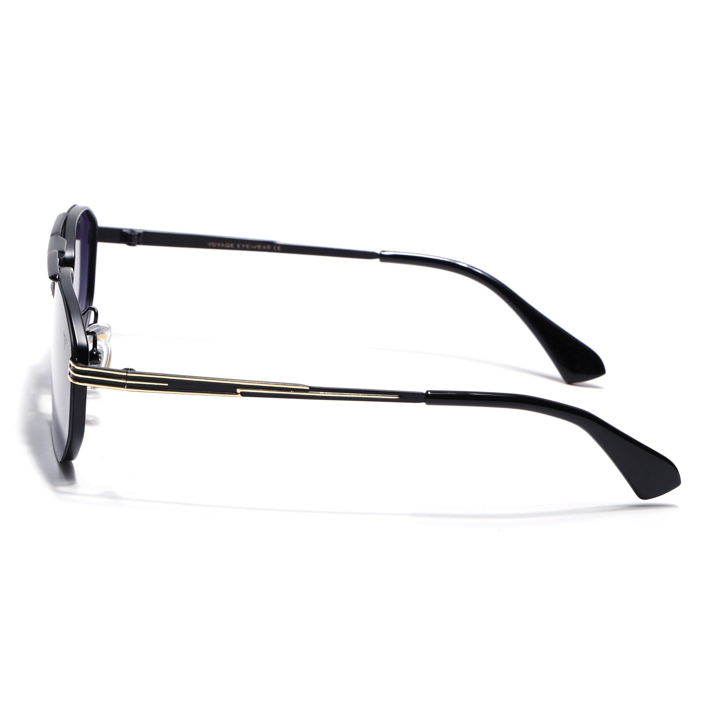 Rectangle Sunglasses for Men & Women (Grey & Clear Lens | Golden & Black Frame - MG7534)
