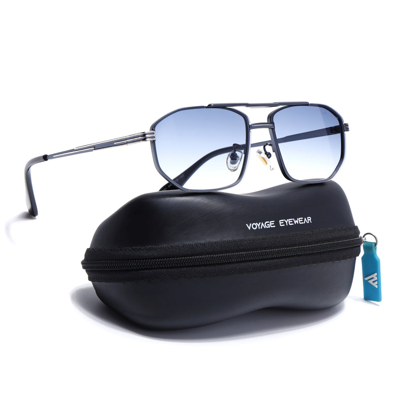 Rectangle Sunglasses for Men & Women (Blue & Clear Lens | Blue & Silver Frame - MG7535)
