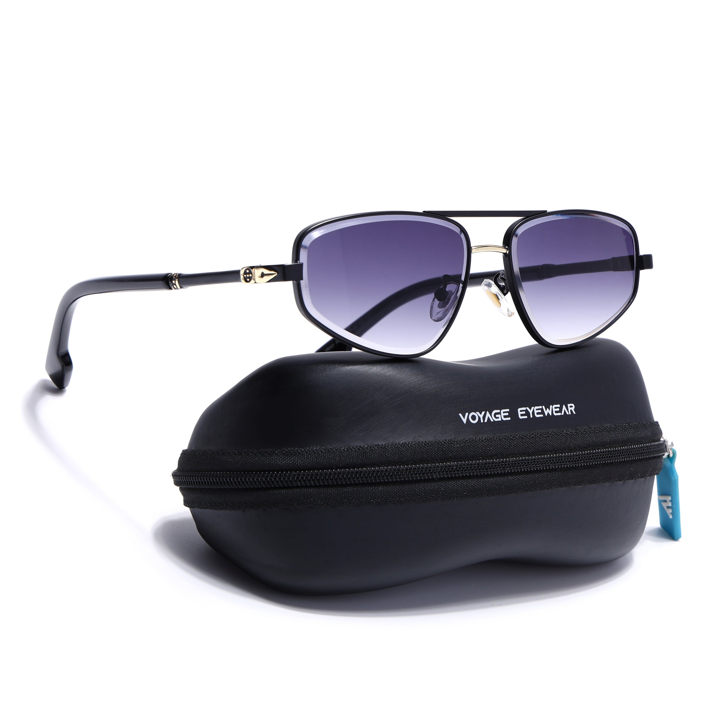 Rectangle Sunglasses for Men & Women (Grey & Clear Lens | Black Frame - MG7518)