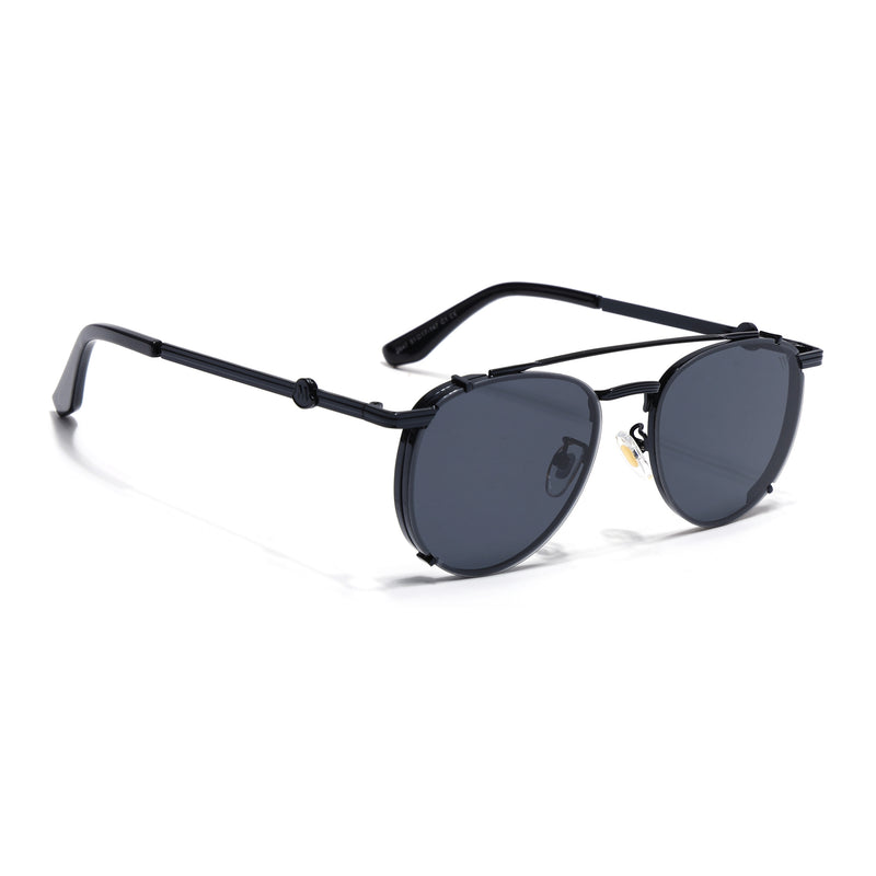Round Sunglasses for Men & Women (Black Lens | Black Frame - MG7536)