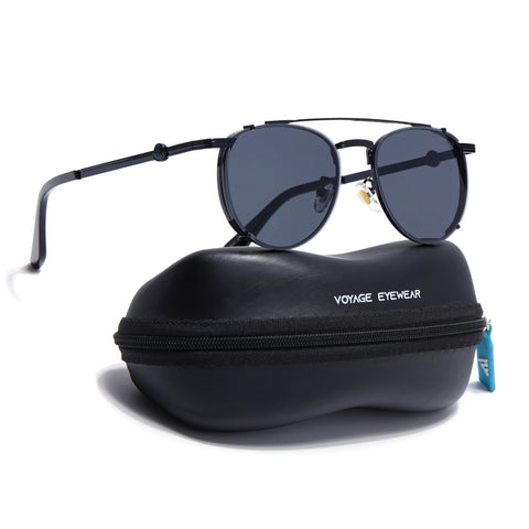 Round Sunglasses for Men & Women (Black Lens | Black Frame - MG7536)