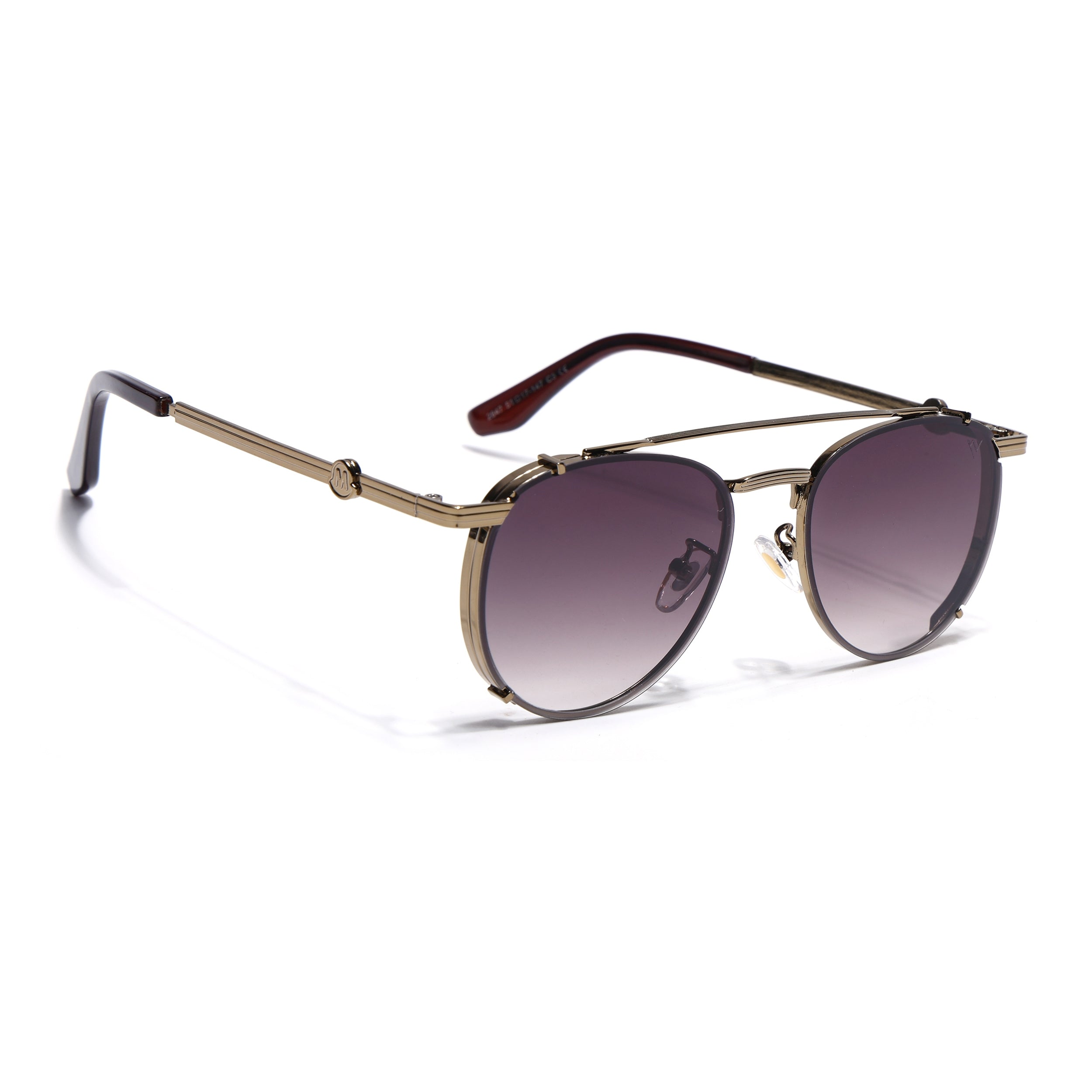 Round Sunglasses for Men & Women (Brown & Clear Lens | Golden & Brown Frame - MG7537)