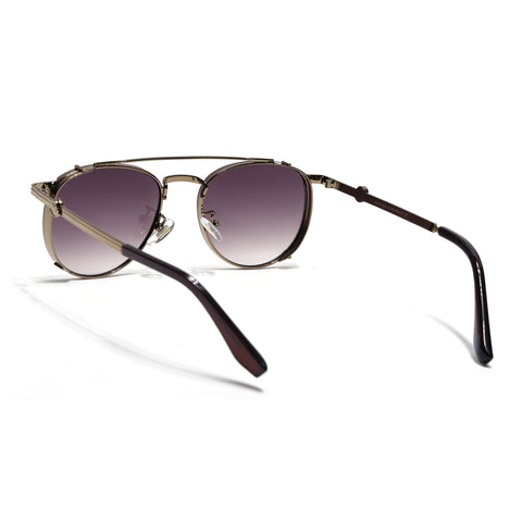 Round Sunglasses for Men & Women (Brown & Clear Lens | Golden & Brown Frame - MG7537)