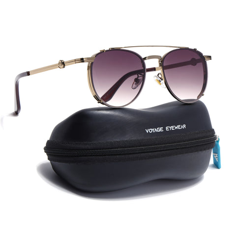 Round Sunglasses for Men & Women (Brown & Clear Lens | Golden & Brown Frame - MG7537)