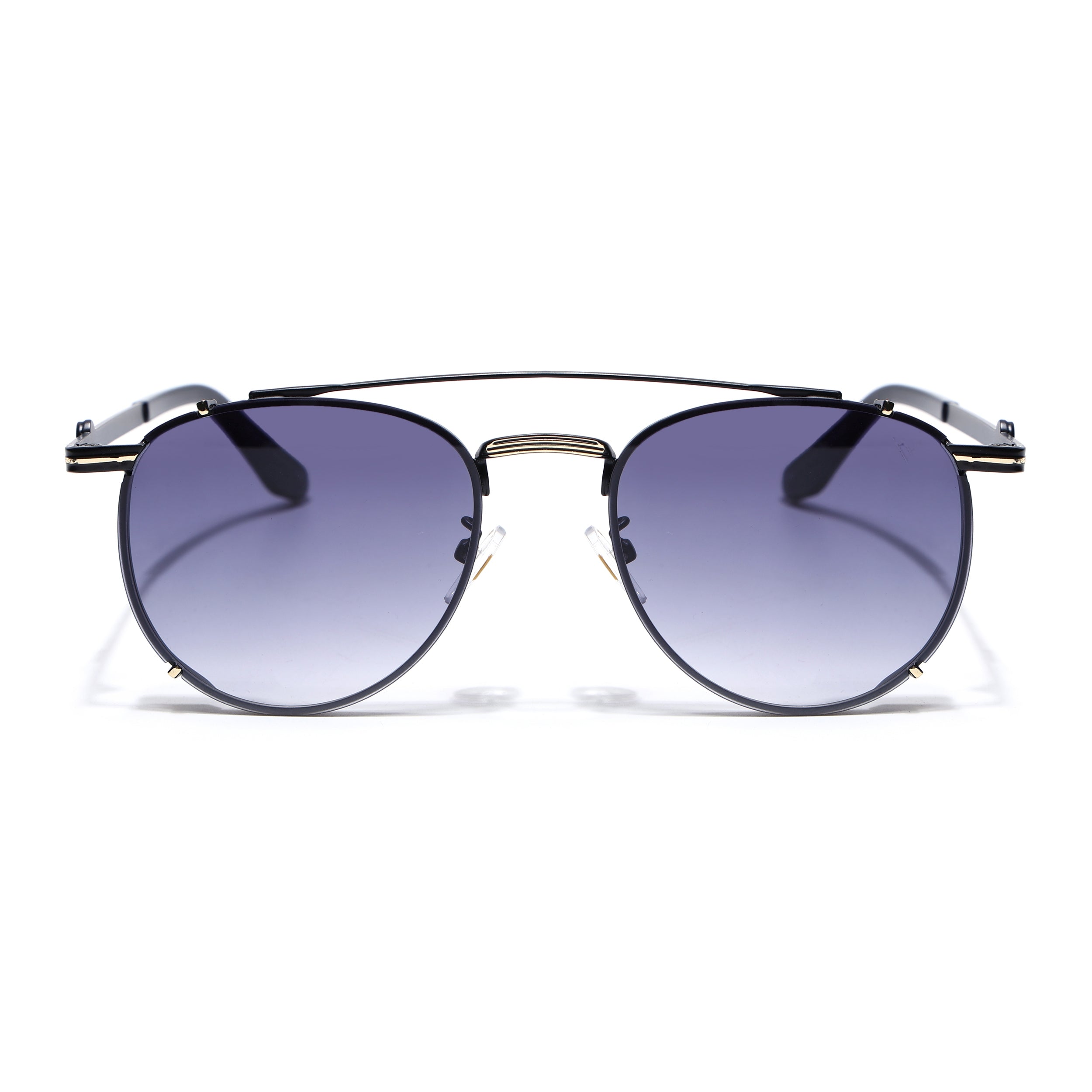 Round Sunglasses for Men & Women (Blue & Clear Lens | Black & Golden Frame - MG7538)