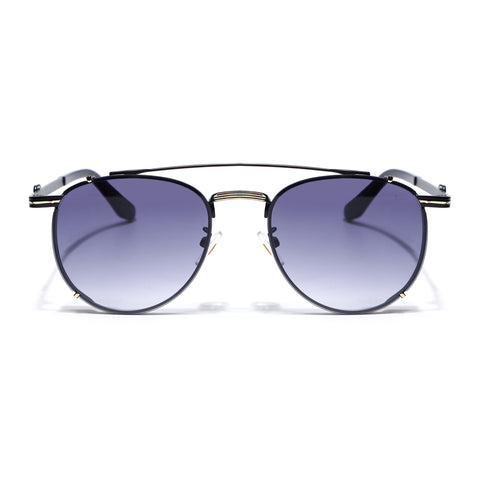 Round Sunglasses for Men & Women (Blue & Clear Lens | Black & Golden Frame - MG7538)