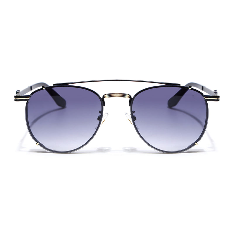 Round Sunglasses for Men & Women (Blue & Clear Lens | Black & Golden Frame - MG7538)