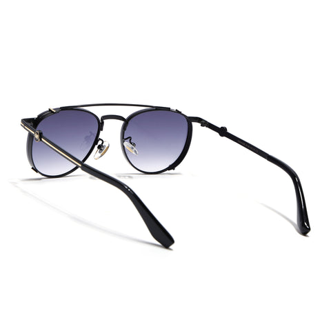 Round Sunglasses for Men & Women (Blue & Clear Lens | Black & Golden Frame - MG7538)