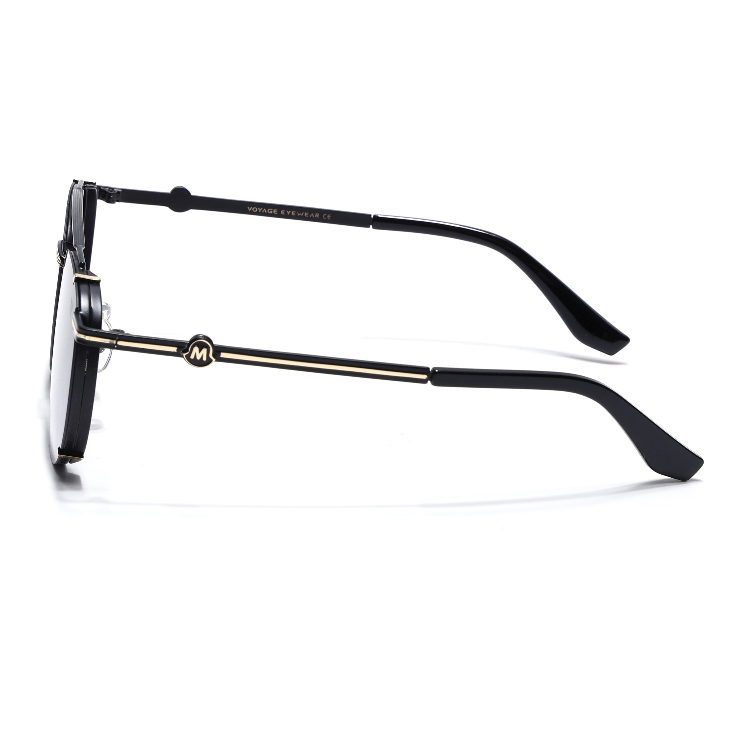 Round Sunglasses for Men & Women (Blue & Clear Lens | Black & Golden Frame - MG7538)