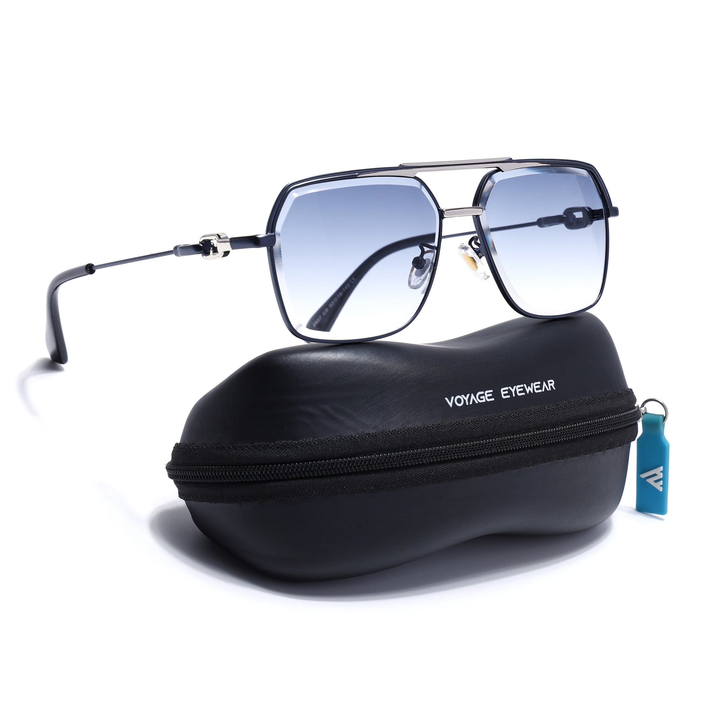 Wayfarer Sunglasses for Men & Women (Blue & Clear Lens | Blue & Silver Frame - MG7532)