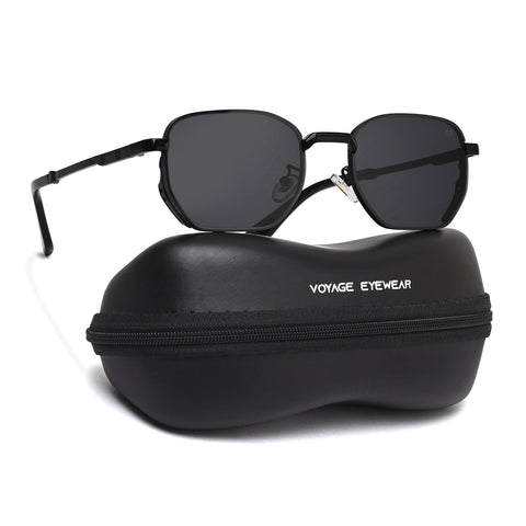 Rectangle Sunglasses for Men & Women (Black Lens | Black Frame - MG7839)