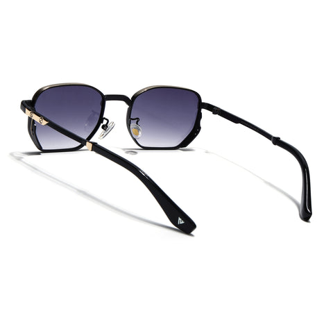 Rectangle Sunglasses for Men & Women (Grey Lens | Black & Golden Frame - MG7842)