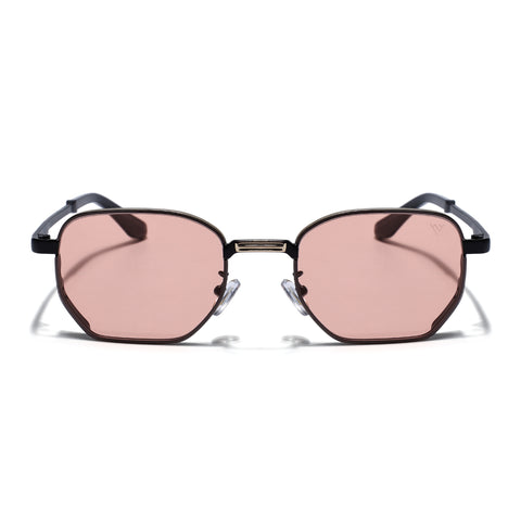 Rectangle Sunglasses for Men & Women (Pink Lens | Black & Golden Frame - MG7843)
