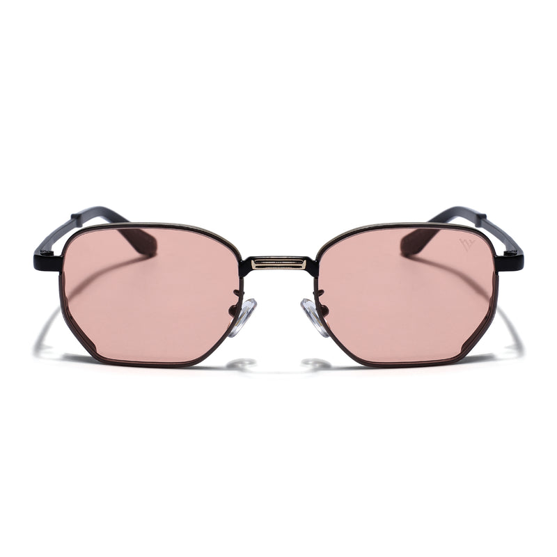 Rectangle Sunglasses for Men & Women (Pink Lens | Black & Golden Frame - MG7843)