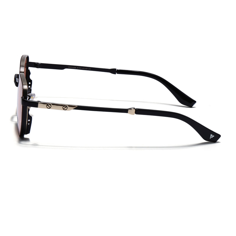 Rectangle Sunglasses for Men & Women (Pink Lens | Black & Golden Frame - MG7843)
