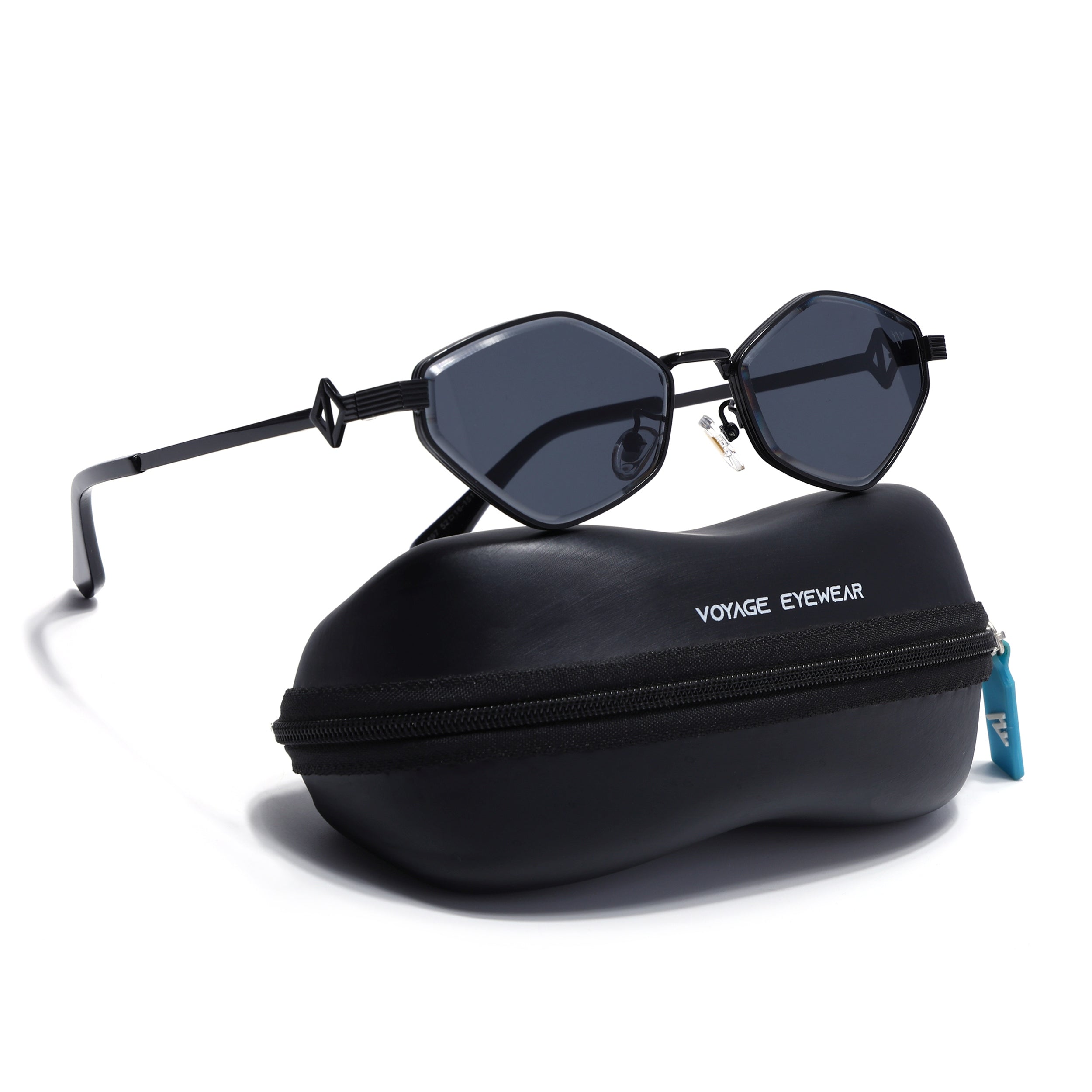 Hexagonal Sunglasses for Men & Women (Black Lens | Black Frame - MG7520)