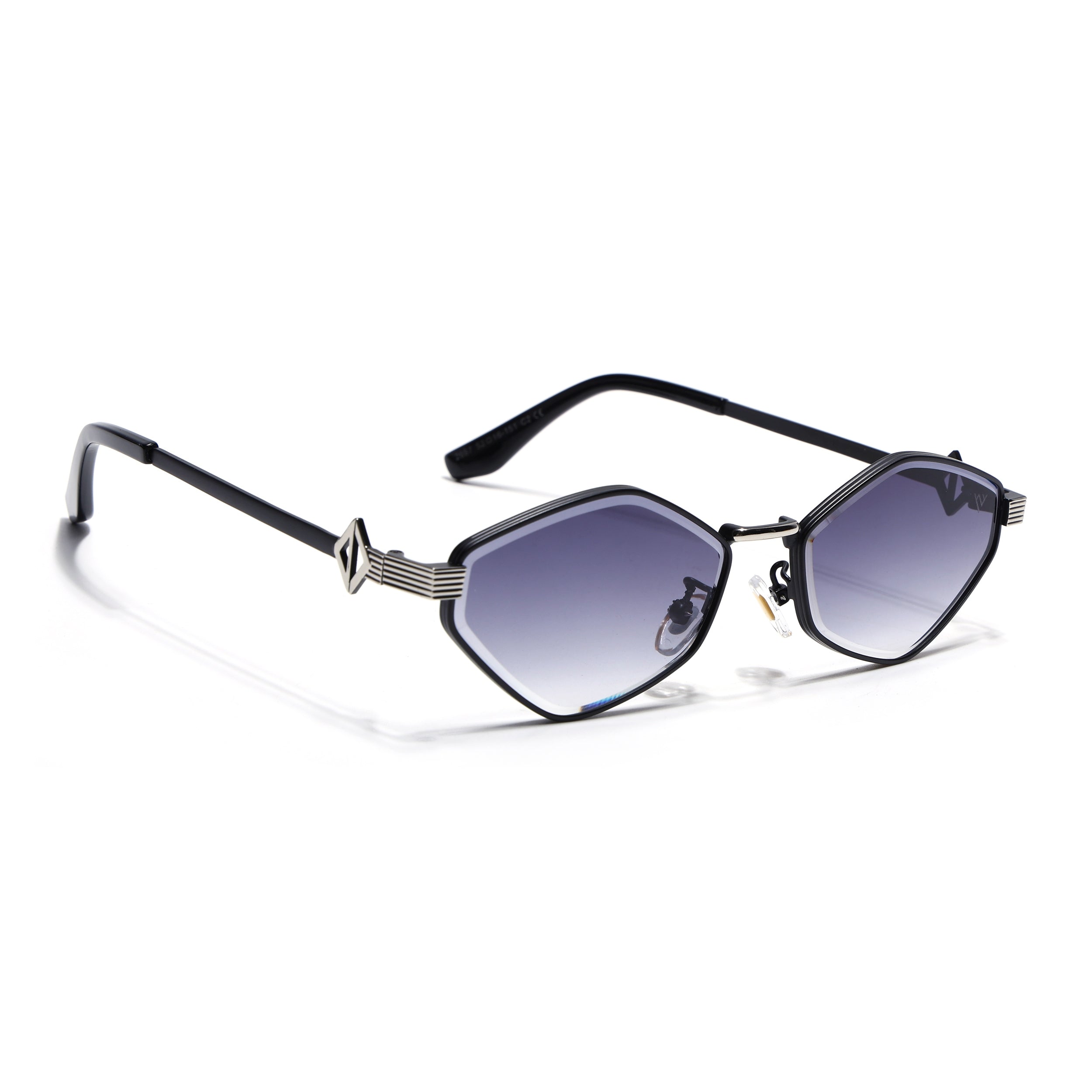 Hexagonal Sunglasses for Men & Women (Grey & Clear Lens | Black & Silver Frame - MG7521)