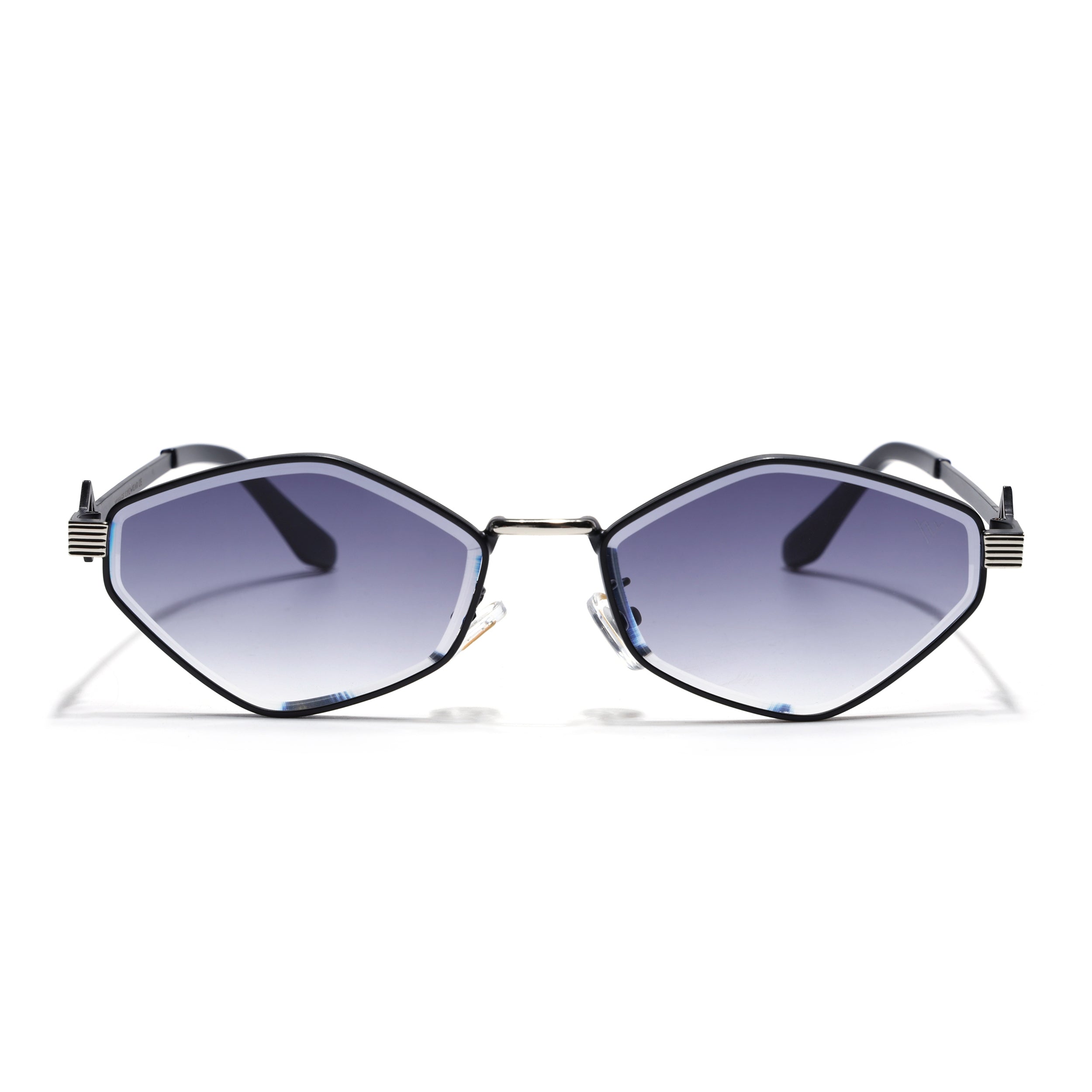 Hexagonal Sunglasses for Men & Women (Grey & Clear Lens | Black & Silver Frame - MG7521)