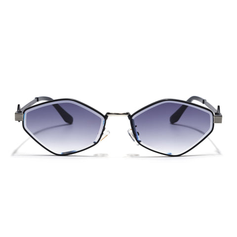 Hexagonal Sunglasses for Men & Women (Grey & Clear Lens | Black & Silver Frame - MG7521)