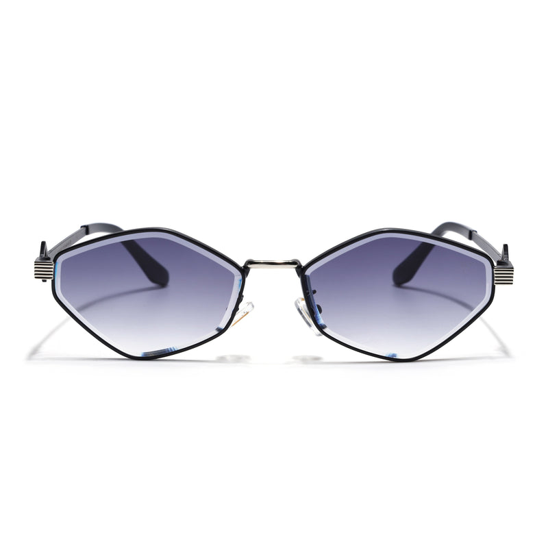 Hexagonal Sunglasses for Men & Women (Grey & Clear Lens | Black & Silver Frame - MG7521)