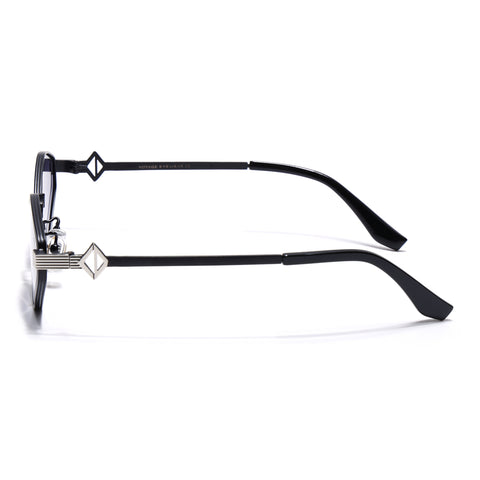 Hexagonal Sunglasses for Men & Women (Grey & Clear Lens | Black & Silver Frame - MG7521)