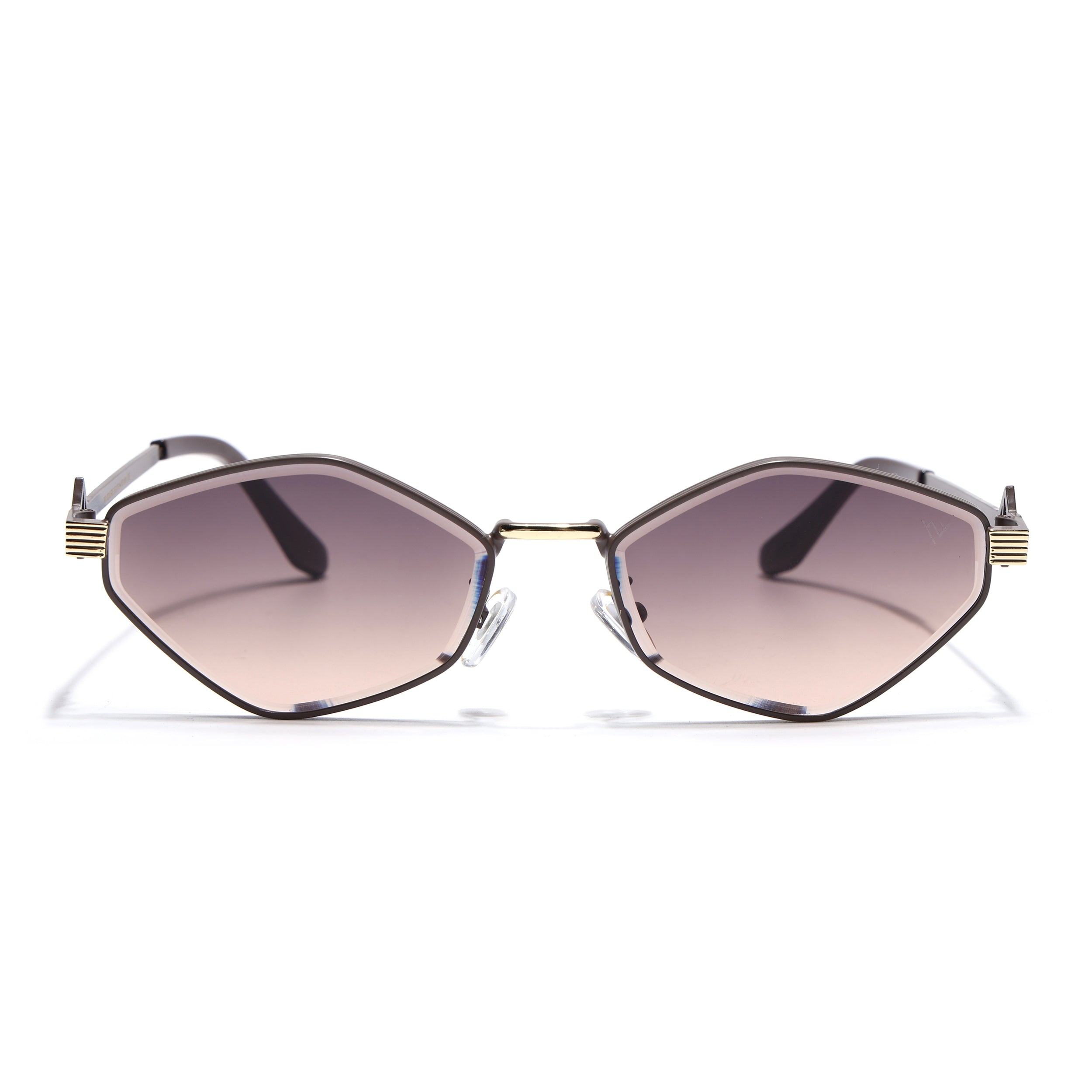 Hexagonal Sunglasses for Men & Women (Brown & Clear Lens | Brown & Golden Frame - MG7523)