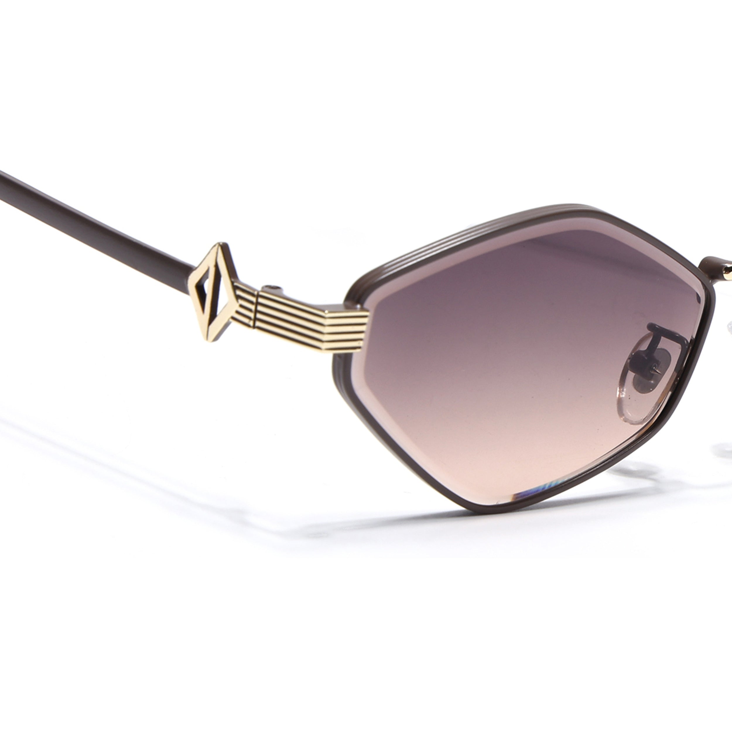 Hexagonal Sunglasses for Men & Women (Brown & Clear Lens | Brown & Golden Frame - MG7523)
