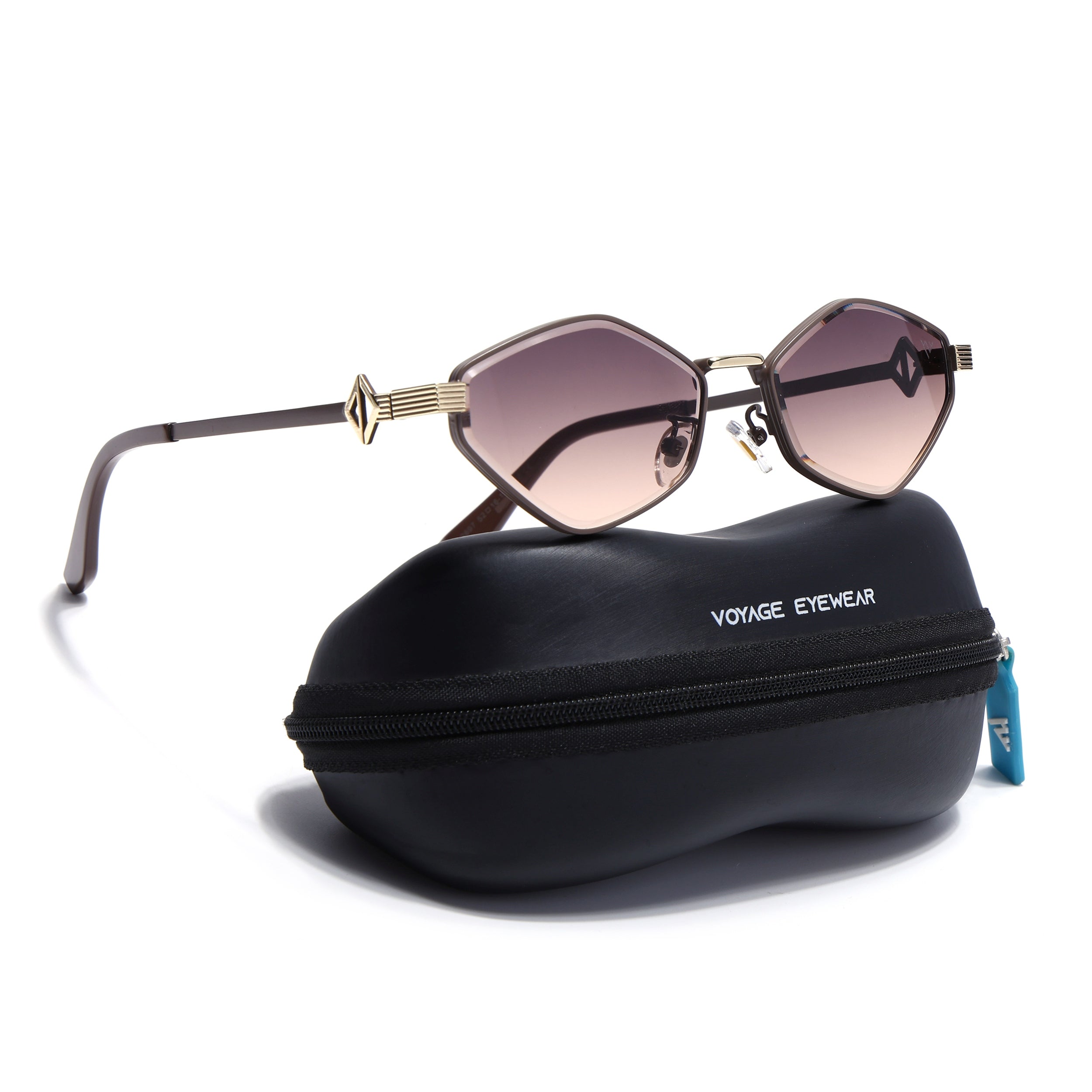 Hexagonal Sunglasses for Men & Women (Brown & Clear Lens | Brown & Golden Frame - MG7523)
