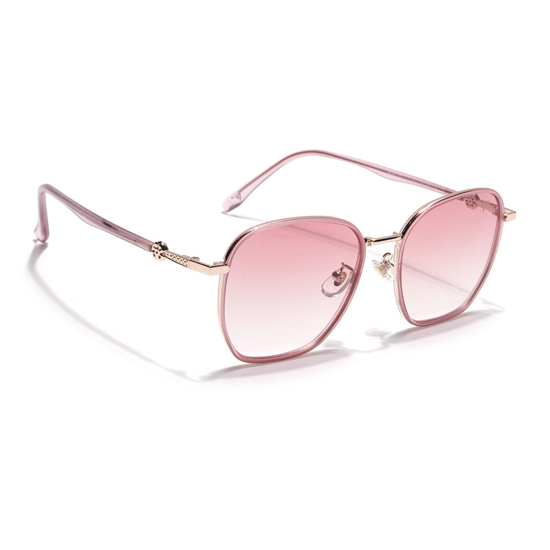 Voyage Select Square Sunglasses for Women (Pink & Clear Lens | Golden & Pink Frame - SLPMG6236)