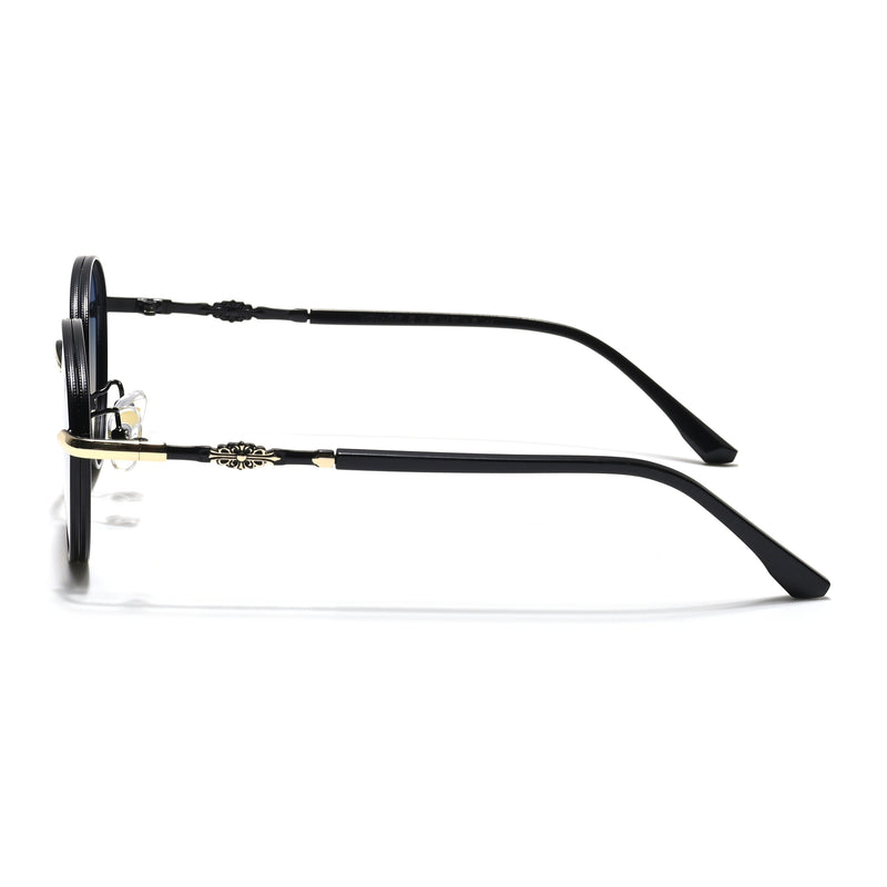 Shadow | Black & Gloden Round Sunglasses | Blue & Clear Lens - MG6729