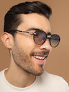 Shadow | Black & Gloden Round Sunglasses | Blue & Clear Lens - MG6729