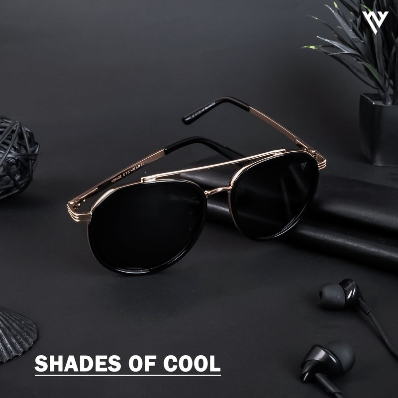 Round Golden & Shine Black Polarized Sunglasses - PMG4311