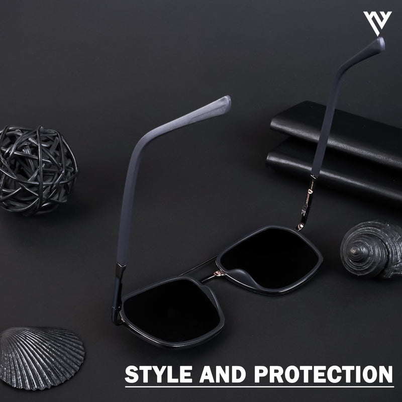 Grey & Navy Blue Polarized Wayfarer Sunglasses - PMG4483