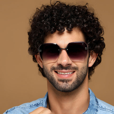 Oversize Sunglasses (Grey & Clear Lens | Rimless Frame - MG6021)