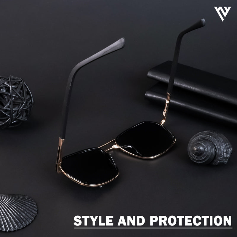 Wayfarer Golden & Black Polarized Sunglasses - PMG4480