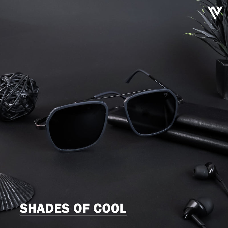 Grey & Navy Blue Polarized Wayfarer Sunglasses - PMG4315