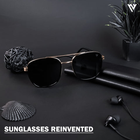 Photon | Golden & Shine Black Polarized Wayfarer Sunglasses - PMG4439