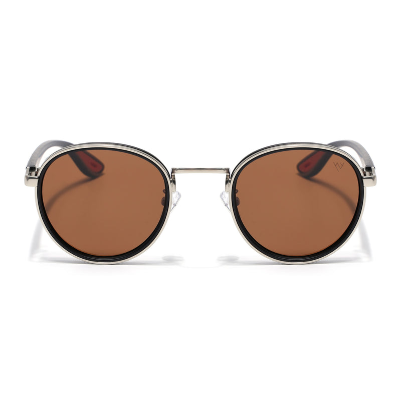 Pilot | Silver Round Polarized Sunglasses | Brown Lens  - PMG6674