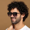 Square Sunglasses (Grey & Clear Lens | Black Frame - MG6002)