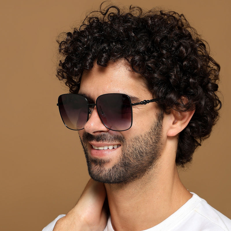 Square Sunglasses (Grey & Clear Lens | Black Frame - MG6002)
