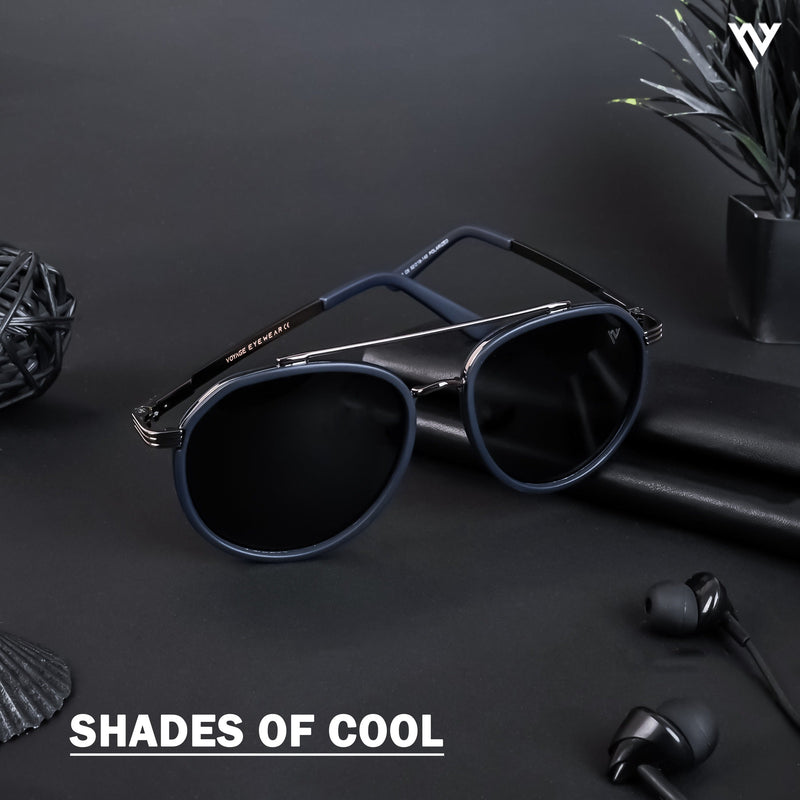 Grey & Navy Blue Polarized Round Sunglasses - PMG4312