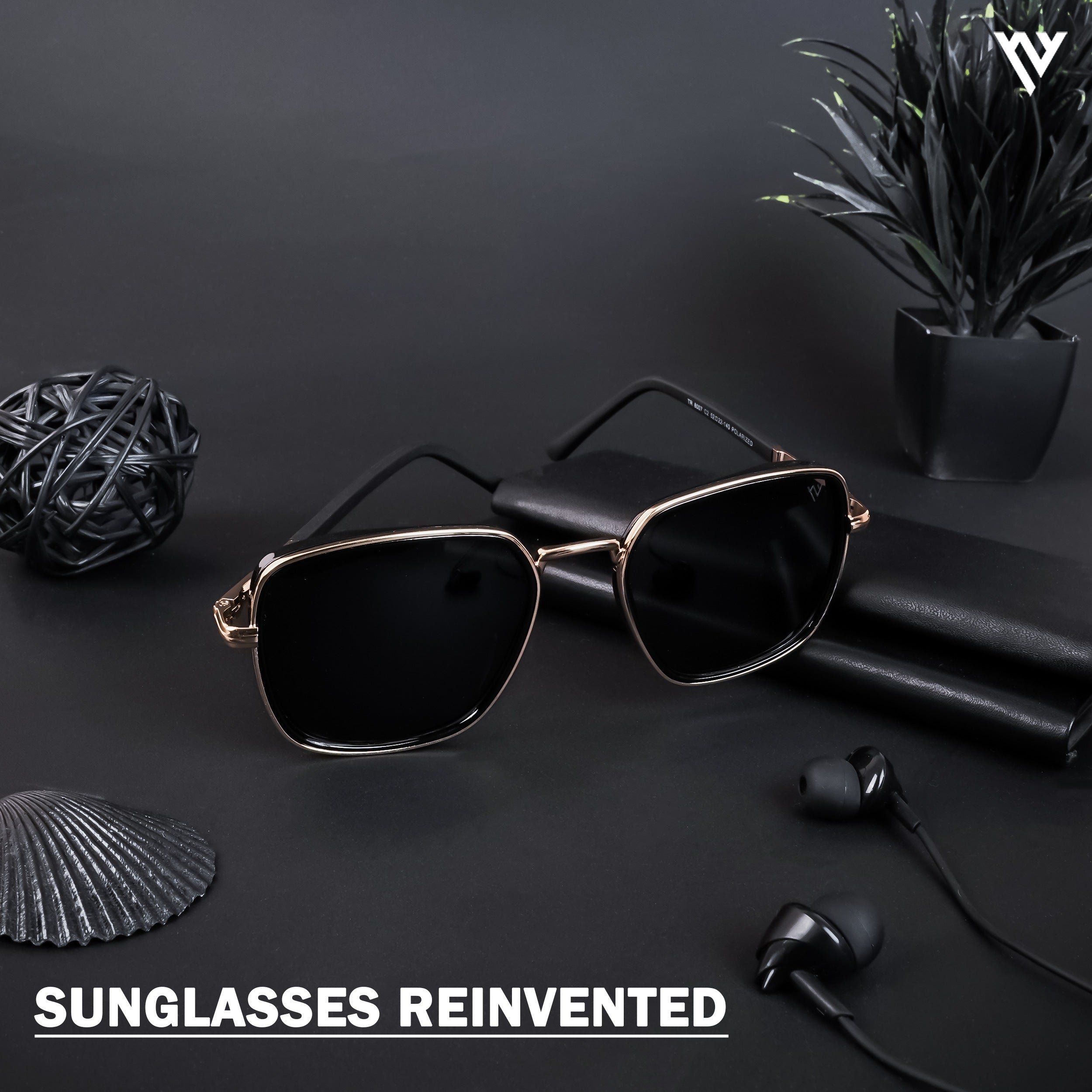 Voyage Exclusive Golden & Black Polarized Square Sunglasses for Men & Women - PMG4434