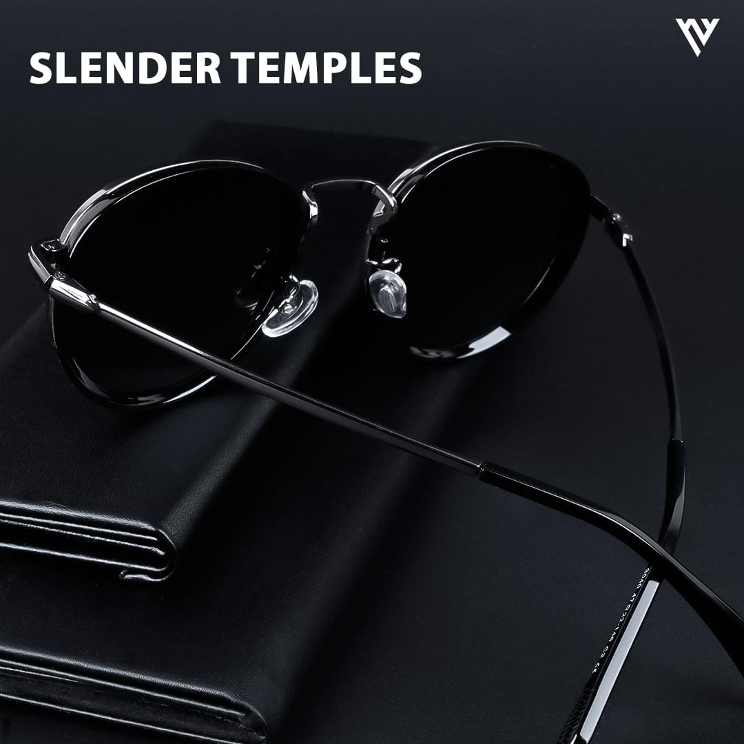 Captain |  Black and Silver Polarized Round Sunglasses - PMG3982
